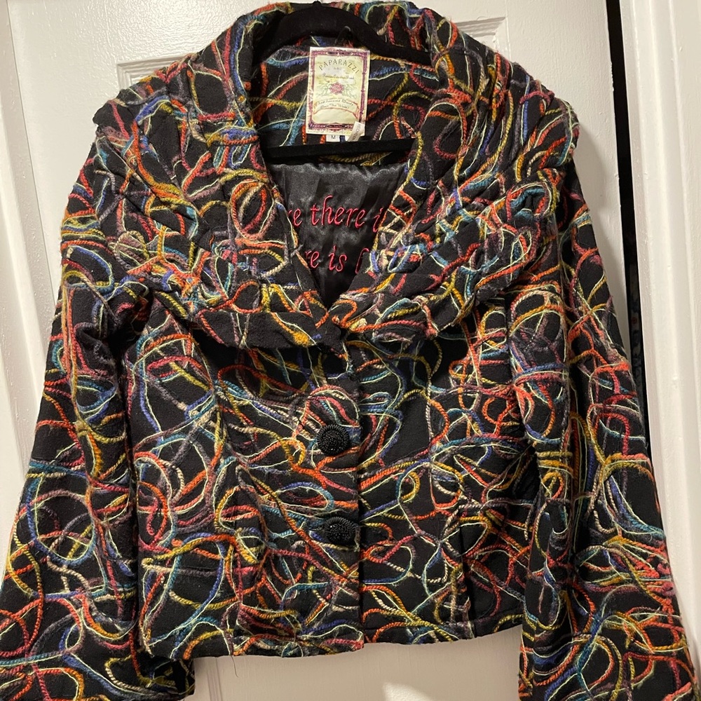 Paparazzi BIZ Wool Jacket Shawl Collar Black Neon